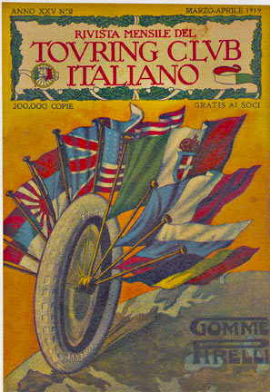 tire with flags from around the world, linen backed, Italain, Pirelli