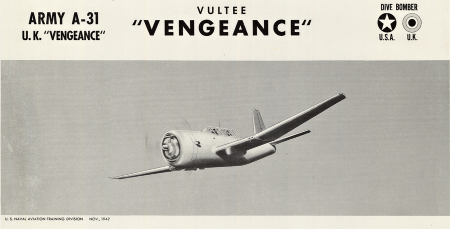 Vengeance Karmy A-31 aircraft, spotter plane poster, restricted, original WW2 poster