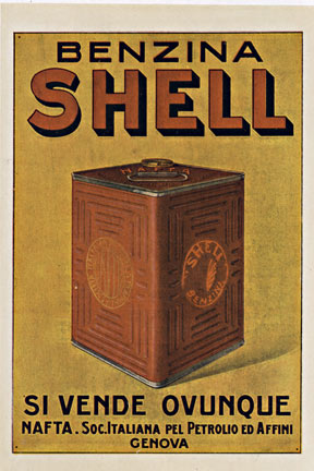 big shell oil can, Italian, linen backed