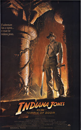 Temple of Doom Indiana Jones original movie poster. Artist: Bruce Wolfe. Size 25" x 40". Year: 1984 <br> <br>Linen backed and ready to frame, original 1984 one sheet style A Temple of Doom Indiana Jones with Harrison Ford. <br>The movie features Har