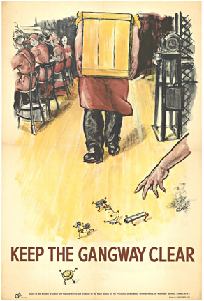 feet, tools on the floor, safety poster, linen backed, original