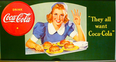 horizontal, original, coca cola, hamburgers, woman