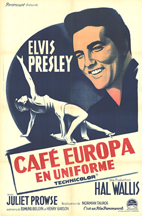 Original French movie poster with the image Elvis Presley, US name for the movie is G.I. Blues. Lithoraph linen backed in good condition.