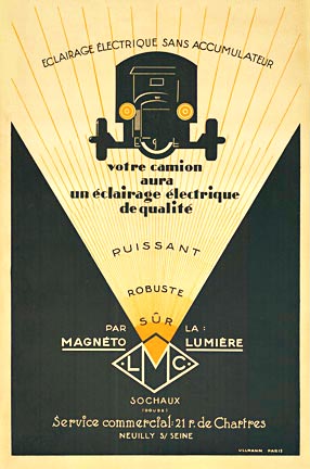 Rare original electrical automotive poster for the electrical installation for motor cars or other vehicles. Patented in Sochaux, Doubs, France July 13, 1931. In an electrical installation for motor vehicles a shuttle-type dynamo 1 is employed and t