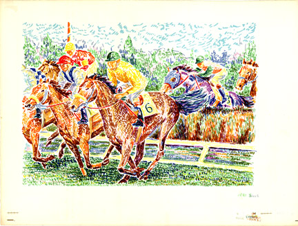 HORSE RACING, horse track, jockeys, linen backed,
