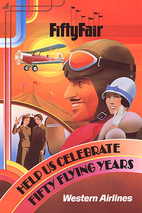 airplane, pilot, art deco women, stewardess, linen backed, Western Airlines, original poster, fine condition.