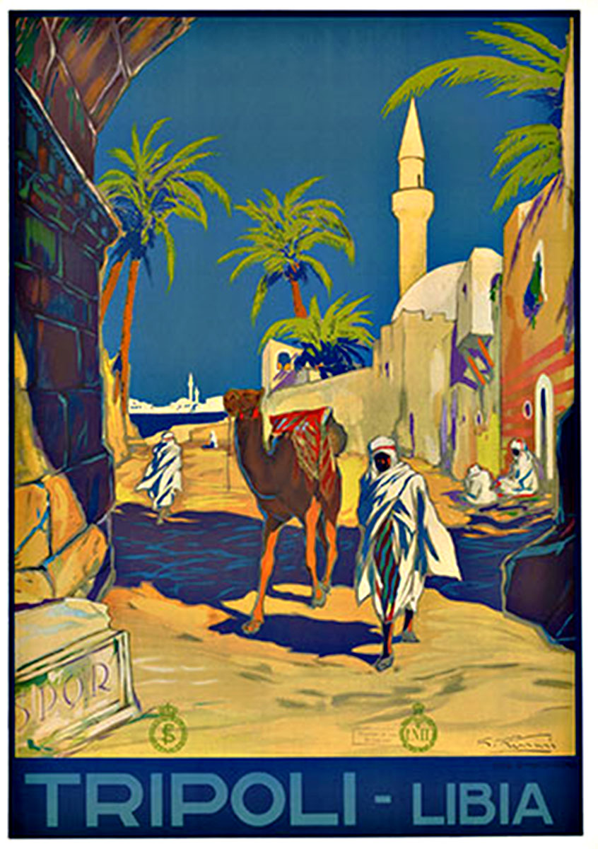 Original Tripoli - Liba stone lithograph, linen backed. Excellent condition. Printed in Italy for the italian Railway
