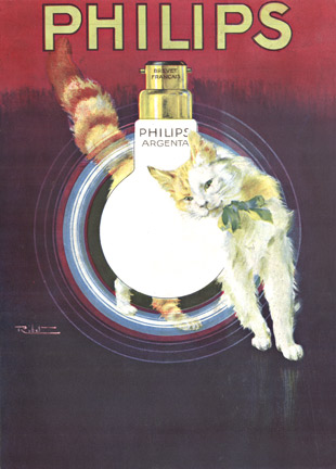 Philips Argenta, Brevet Francais, Philips, France, French Original Vintage Poster, Light Bulb, Cat, Kitten
