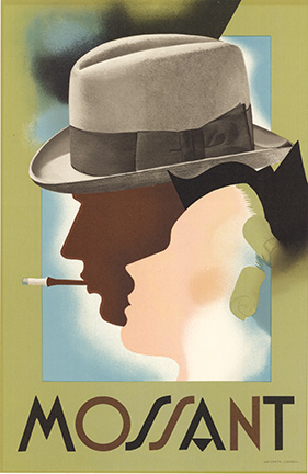 Mossant, Silhouette, Hats, French Original Vintage Poster, Cigarette Holder, Man and Woman