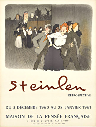 crowd of men and women, linen backed, exhibition poster, French poster
