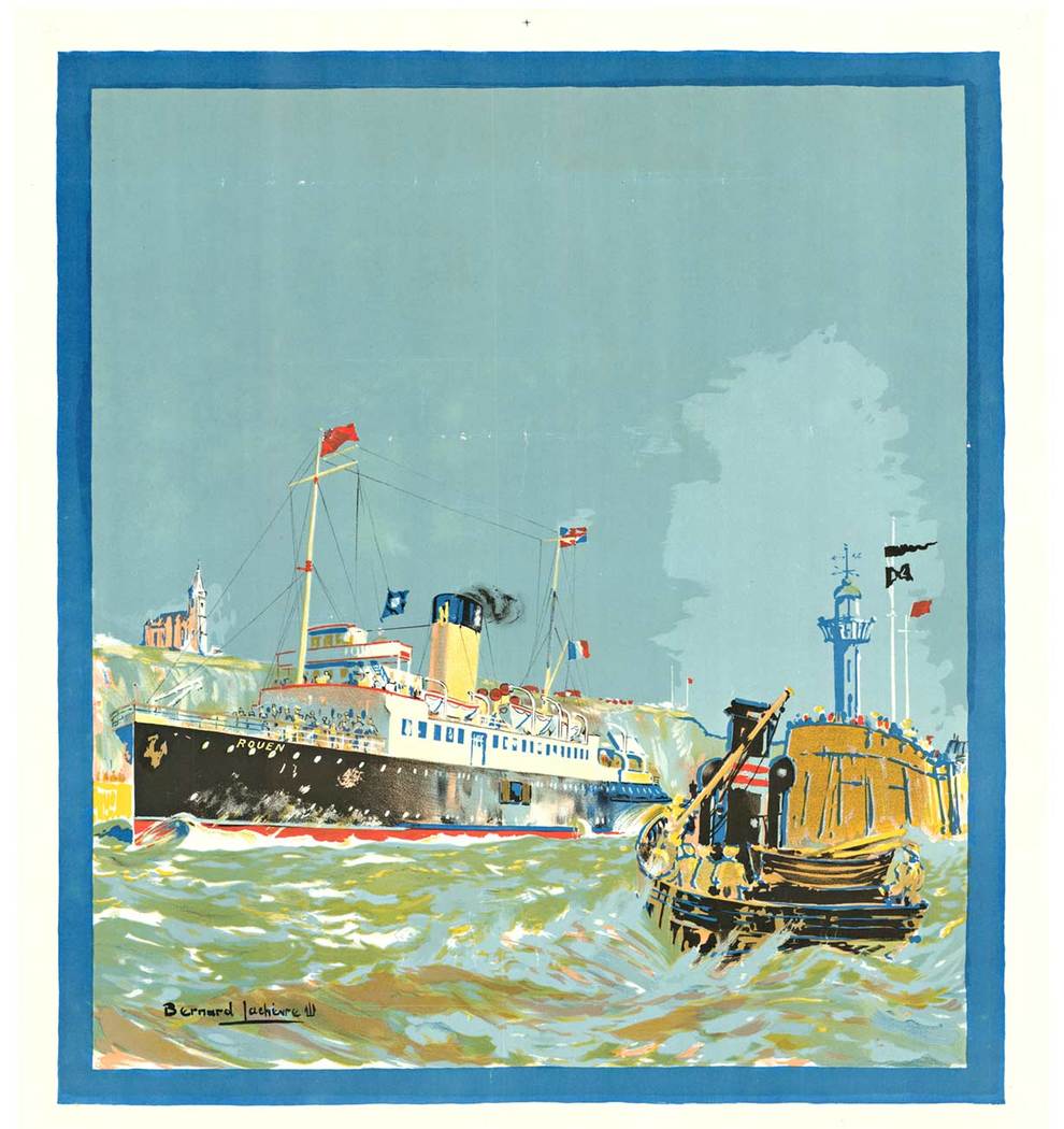ships and boats at sea. Linen backed, chemin de fer poster, linen backed,