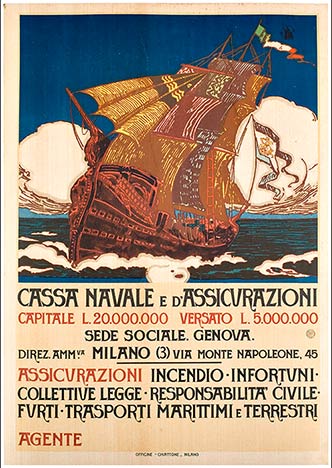 Italian poster, ship, watr, sailing, linen backed, original poster,