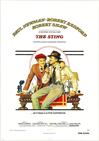 Original, U.S. one sheet theater poster, archival linen backed and ready to frame: <br>The Sting, the classic 1974 George Roy Hill gambling con men crime comedy ("...all it takes is a little Confidence."; "Written by David S. Ward"; Best Director & Best 