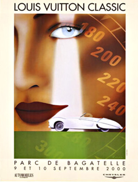 French poster, Razzia, LoujisVuitton, Parc de Bagatelle, speedometer, old car, auto show