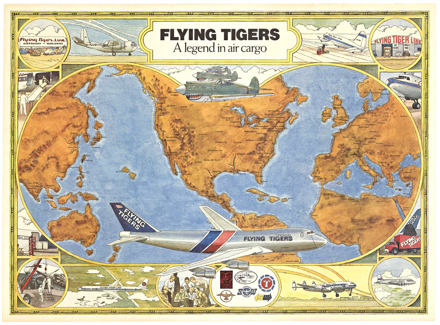 Original linen backed FLYING TIGERS - A legend in air cargo, aviation poster for sale. This poster is part of The Smithsonian National Air and Space Museum. Fly Now: The National Air and Space Museum Poster Collection.