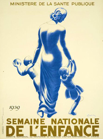 Original; professional archival linen backed: Semaine Nationale de l'Enfance French vintage poster, stone lithograph. This version is the largest size in the 51" x 78" format (one sheet).