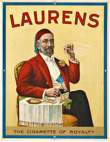 Laurens Cigarette of Royalty, 1890’s, European, Belle Epoque, Art Nouveau, Lithograph, Original Vintage Poster, Man with cigarette, Smoking, Smile