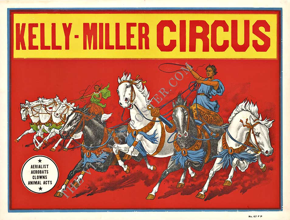 horses, chariot, circus poster, horizontal, linen backed, fine condition