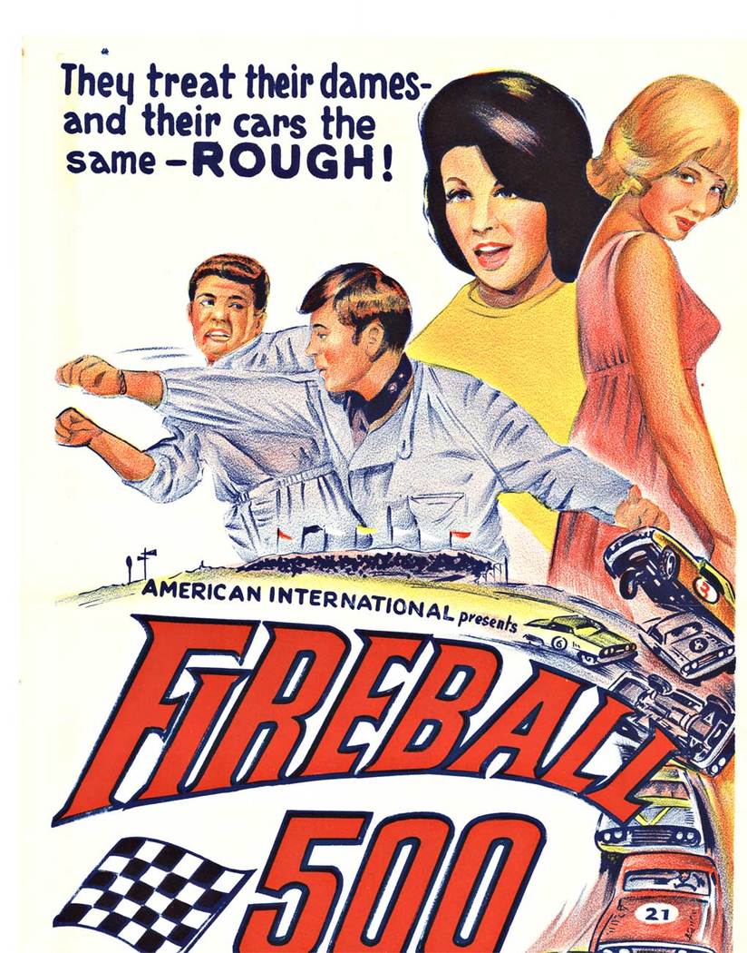 Original, archival linen backed, vintage movie poster: FIREBALL 500. <br>Fireball 500, 1966. Original antique muscle car hot rod movie poster for sale, starring; Frankie Avalon, Annette Funicello, Fabian director/writer William Asher and co-author Leo T
