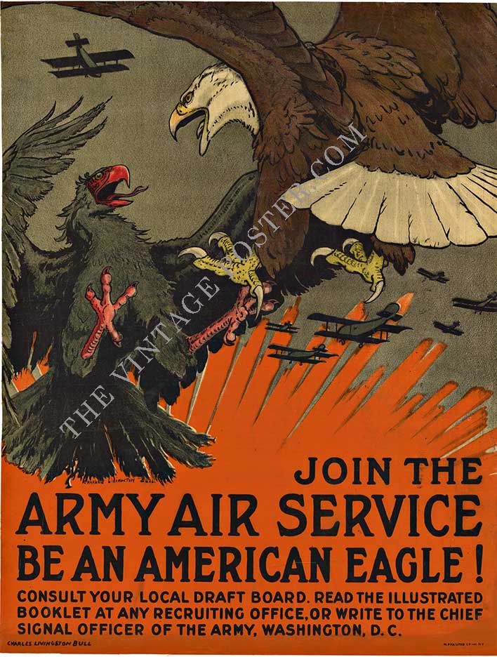 EAGLE AND ADLER fighting in the sky, planes . Army Air Service. Linen backed,