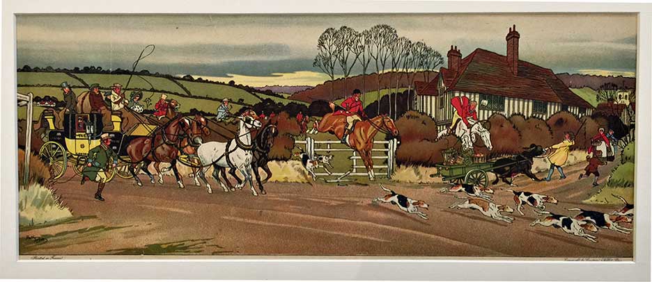 Harry Eliott Lieutard Vallet, Fox Hunt and Carriage, Horses, Dogs, Countryside, Original, British, Countryside, Hunting, Lithograph