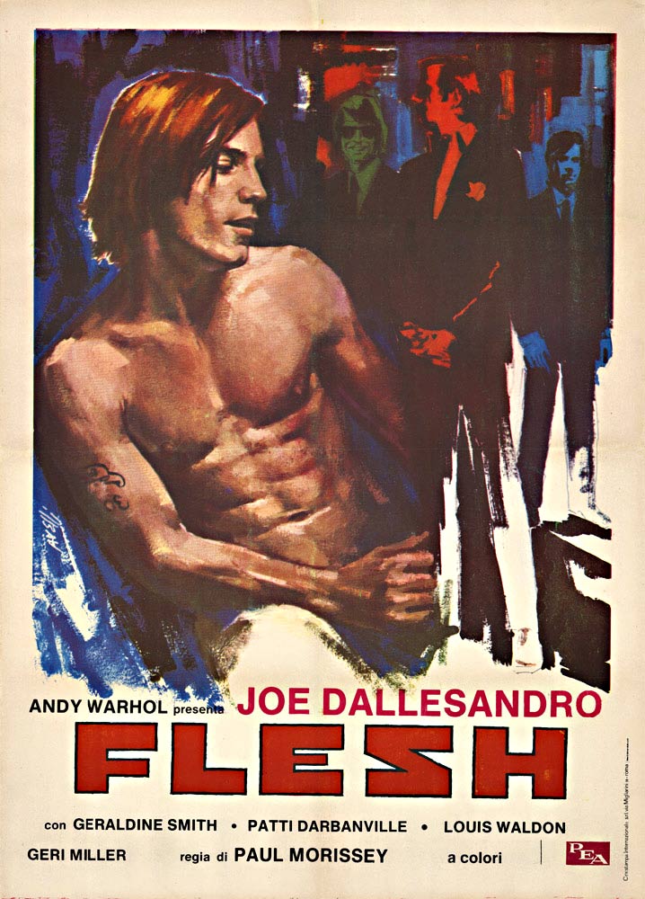 Andy Warhols Flesh Italian size movie poser, nude man with a tatoo on his arm, image is of joe Dallesandro, linen backed original poster, fine condition