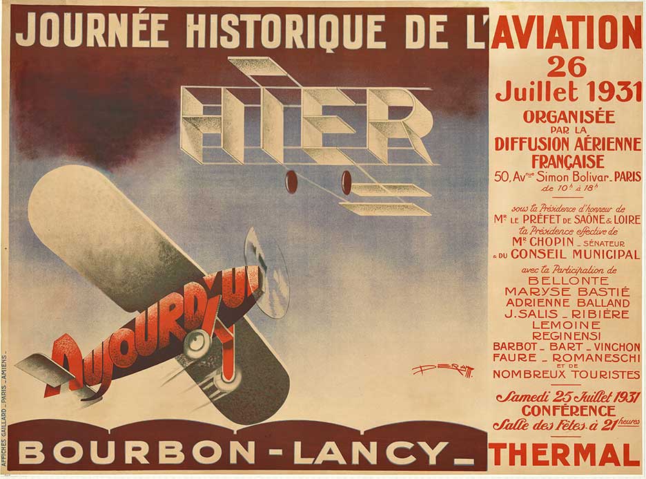Early airplane poster, horizontal poster, rare poster, linen backed, French poster, aviation event
