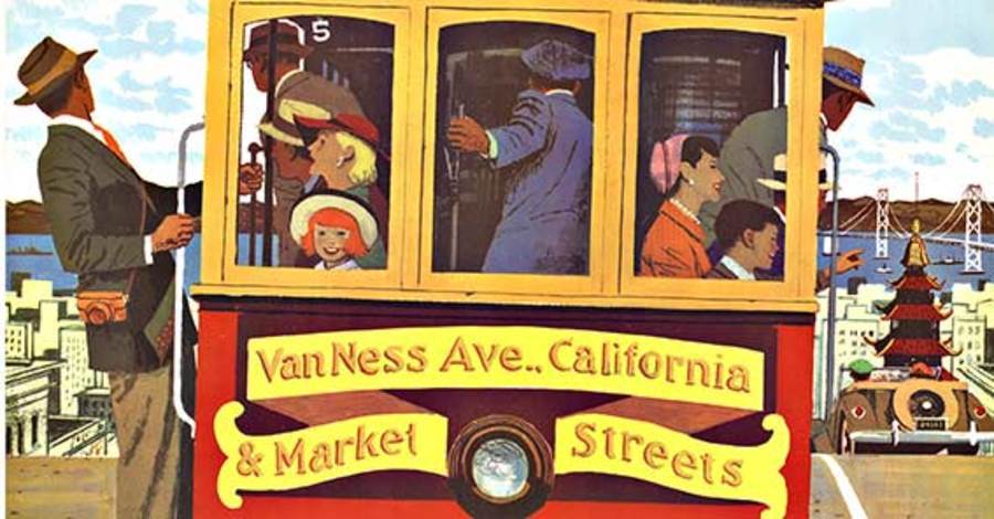 SAN FRANCISCO - UNITED AIR LINES; original vintage poster by Stan Galli, c. 1960. Excellent condition and ready to frame. Professional acid-free archival linen backed. Very good condition. <br> <br>This SAN FRANCISCO - UNITED AIR LINES features resi