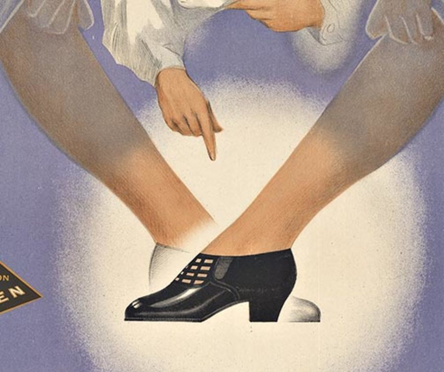 Original poster: MADAME … LE DOCTEUR ALMOND RECHERCHE DES PIEDS DIFFICILES A CHAUSSER. POUR MARCHER SAN SOUFFRIR. Artist: J. A. Dupuich, 1933. 23.5 x 31.5"
