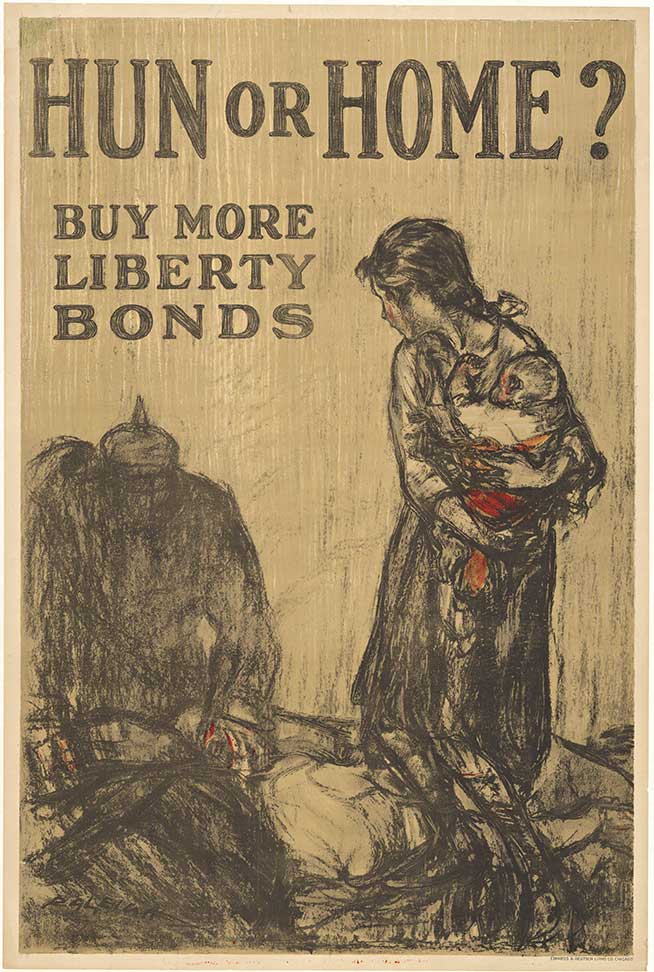 soldier, woman holding a baby, WW1 original poster, linen backed, fine conditon.