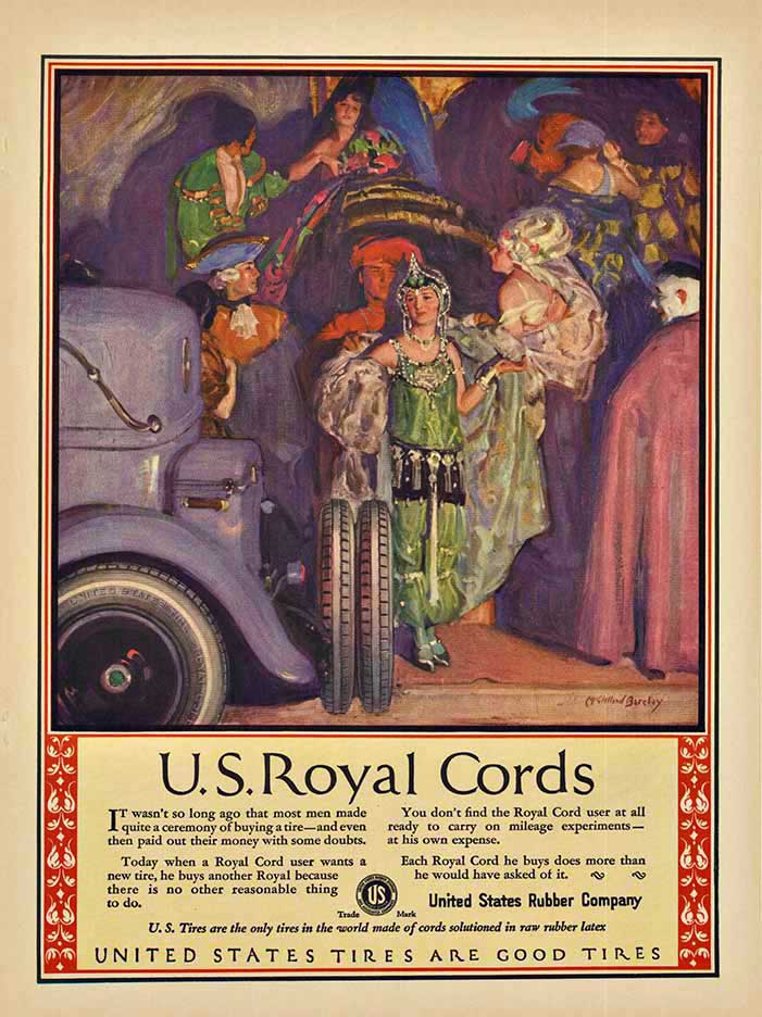 A tire advert from the 20s quite a big deal being made over the selection of Royal cord.