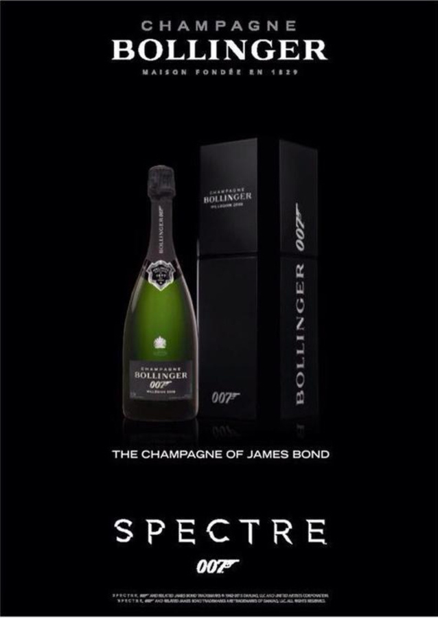 Original BOLLINGER Champagne; The Champagne of James Bond SPECTRE 007. <br>Size 20" x 28" Not linen backed. Contemporary poster. The perfect gift for the James Bond 007 collector.
