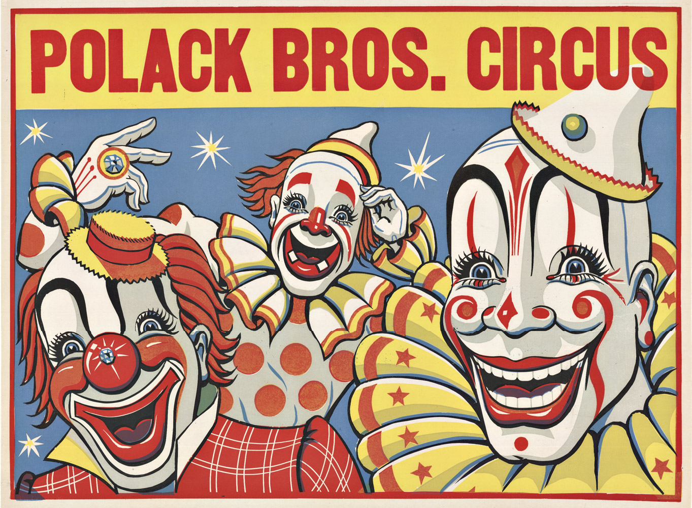 3 scarey clowns, circus poster, horizonal poster, fine condition