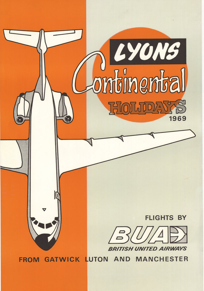British United Airways, BUA travel poser, jet, travel poster, linen backed, original, good condition.