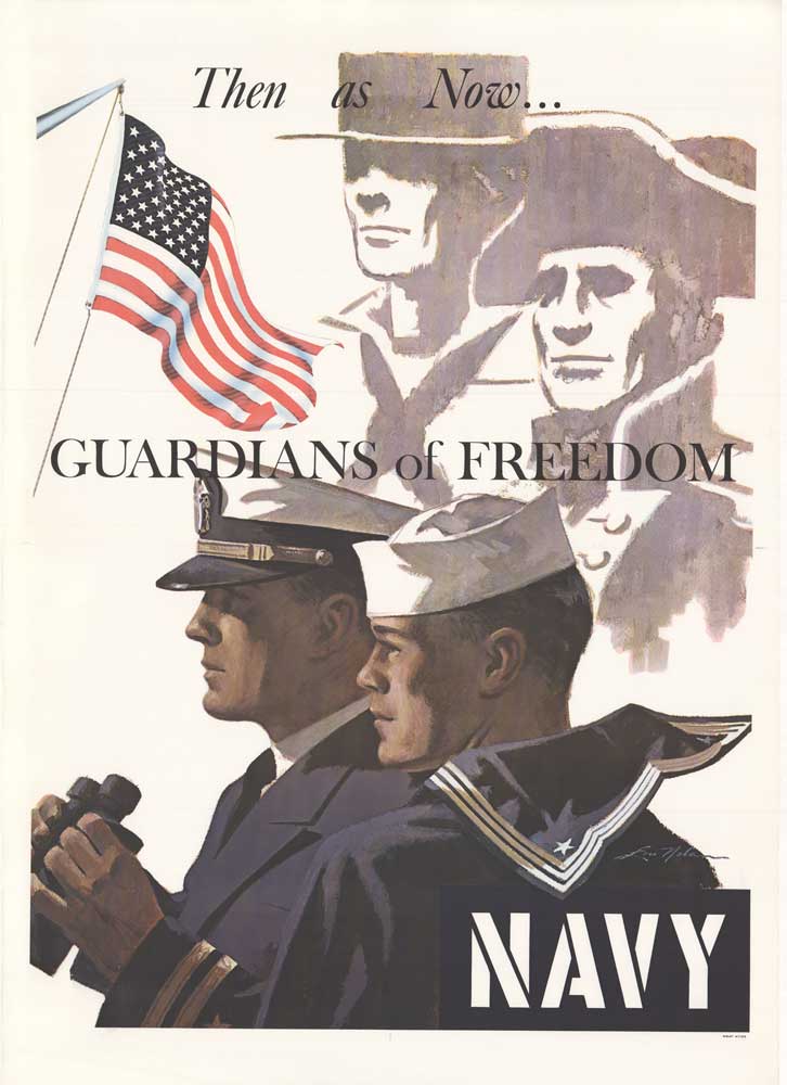 Sailors, Navy military men, officer and enlisted navy military personel, us flag, original poster, linen backed, fine conditon, military poster, enlistment poster,