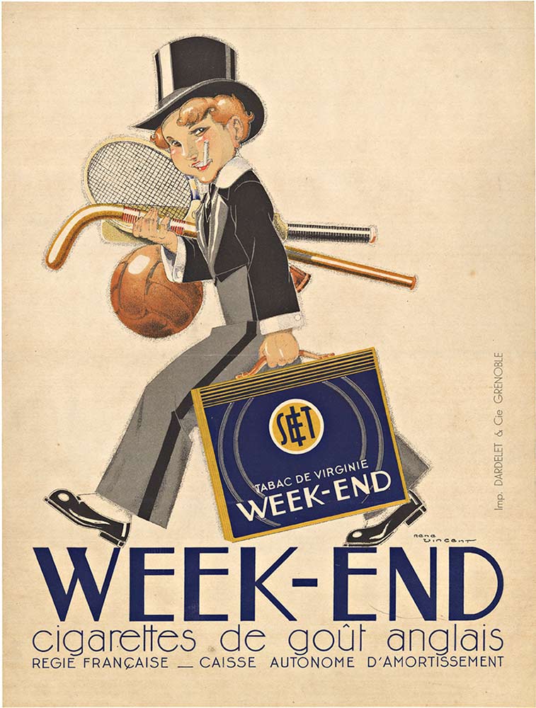 French cigarette poster, art deco, sports gear, originall, rare poster