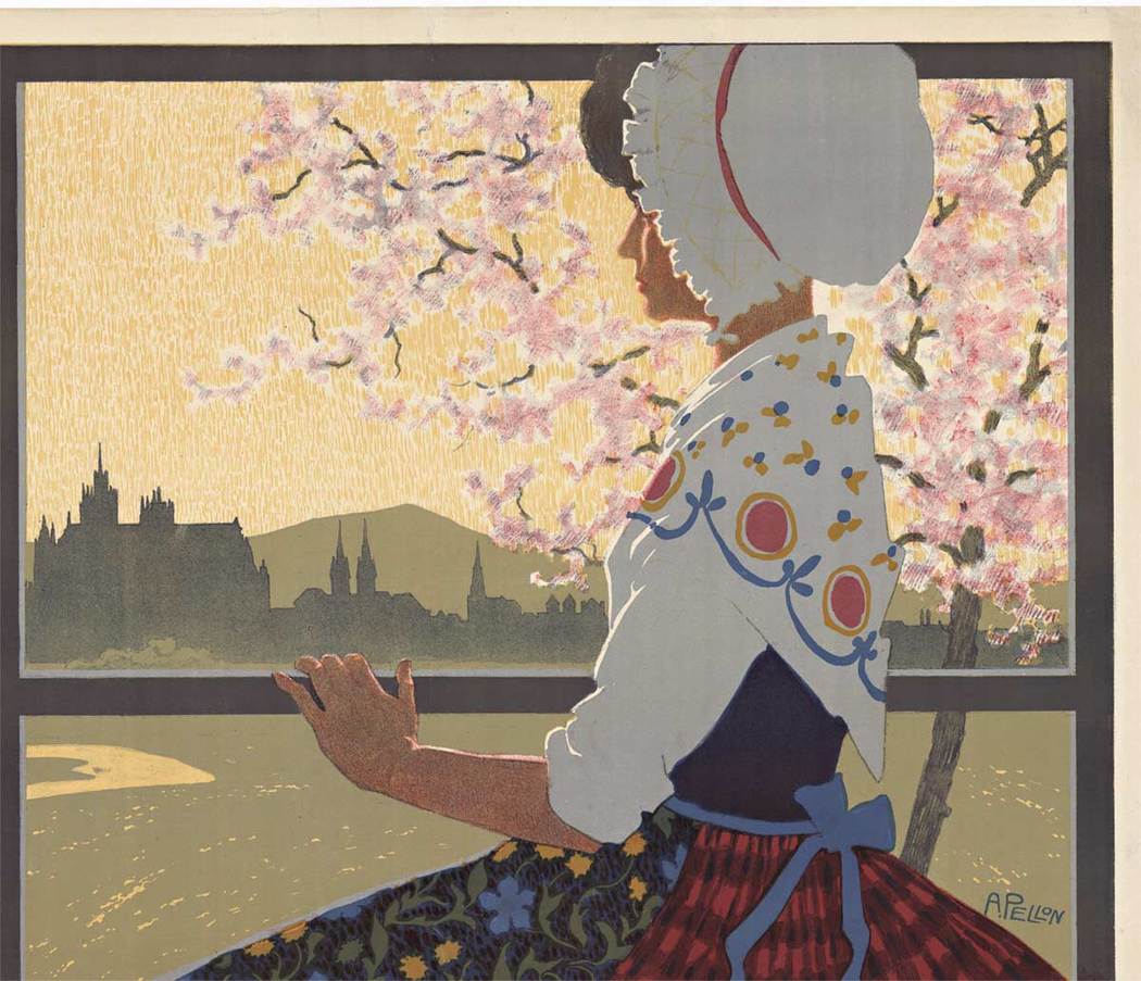 METZ, artist: Alfred Pellon, signed A. Pellon. Size 34.75" x 36". Archival linen backed original vintage travel poster in excellent condition; ready to frame. Printer: Els. Druck, (Fischbach) Strasbourg. Original French vintage travel poster. <br>
