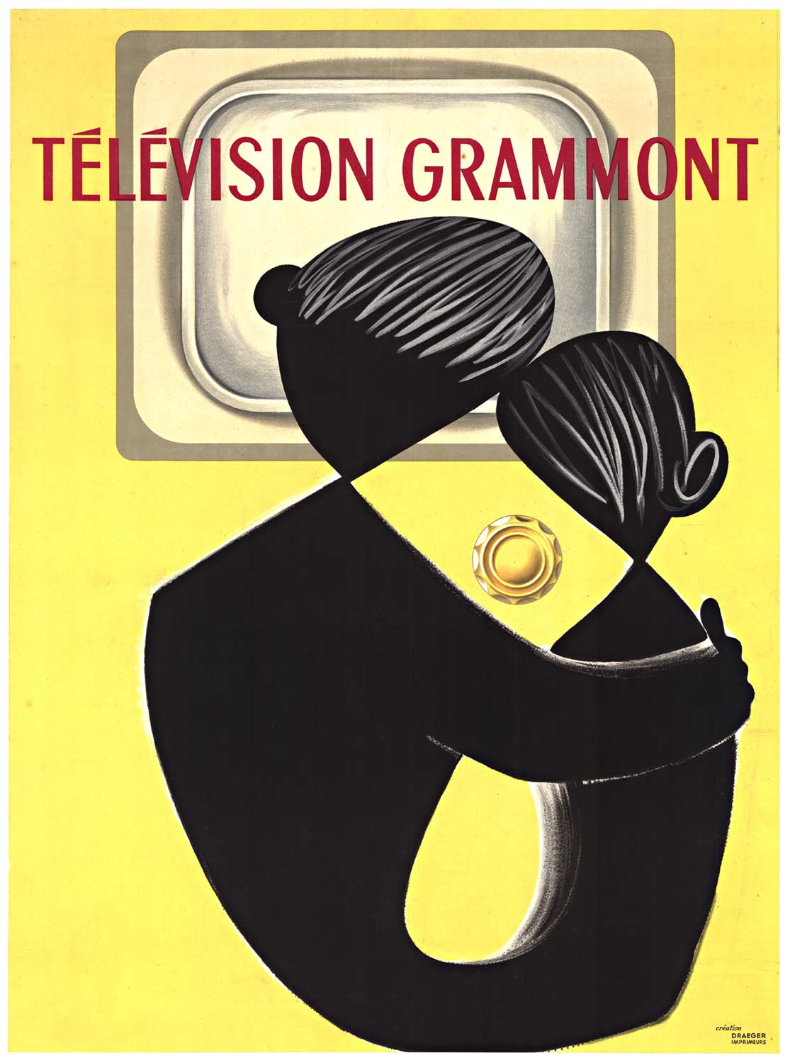 TELEVISION GRAMMONT, printer: Draeger. Size 23.75" x 32". Original lithograph. Archival linen backed in excellent condition; ready to frame. <br> <br>This poster is a French advertisement for a company that made both television sets and gramophon