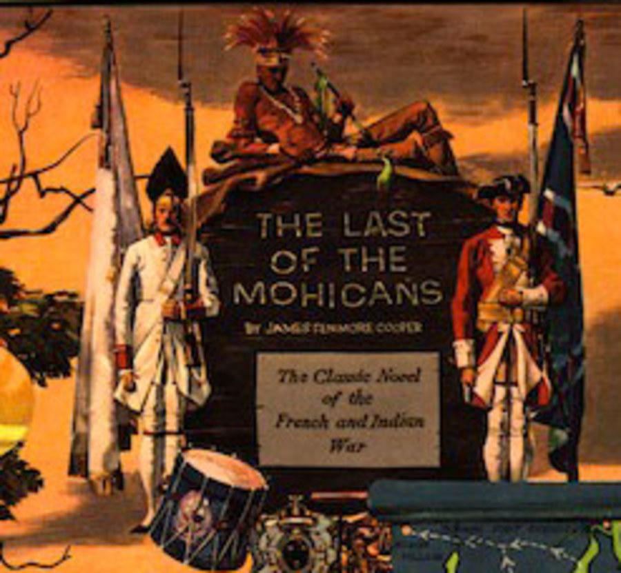 The Last of the Mohicans (by James Fenimore Cooper, artwork by Ken Riley. Printed 1963. Horizontal format size: 38" x 25.5:. Archival linen backed in excellent condition; ready to frame. Rare original poster. (This rare image is part of the 