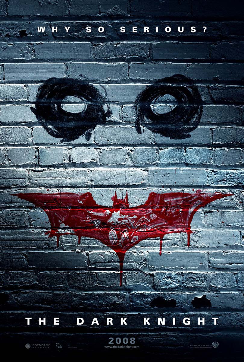 DARK KNIGHT teaser (prerelease original movie poster). Ledger, cool graffiti image sprayed on wall, why so serious?. Size: 27" x 40". Year: 2008. <br> <br>For many, The Dark Knight is the best of the Batman movies with some genuine darkness in th
