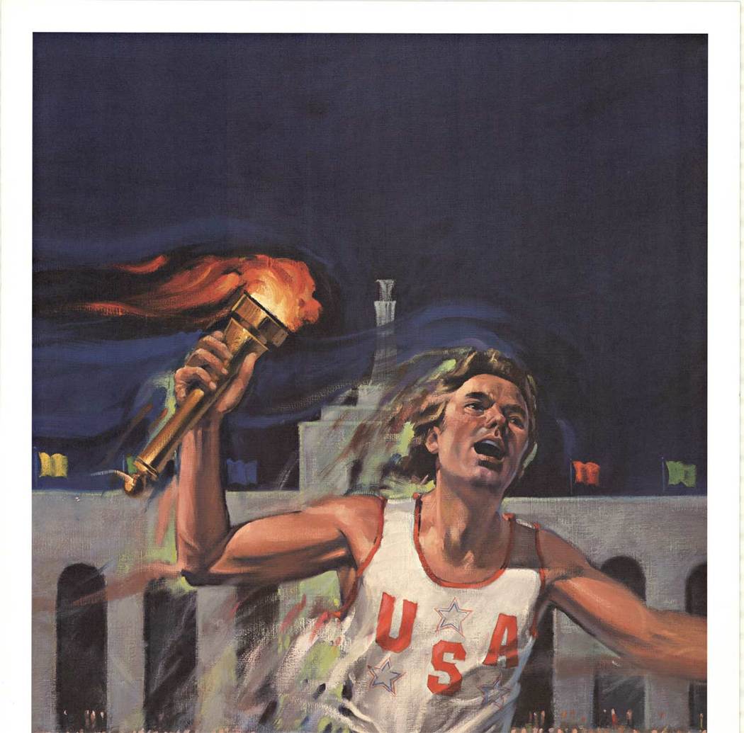 Original, hand signed and numbered #232/300 "The Olympic Torch Runner". Printed on fine textured paper in 1980 for the 1984 Los Angeles Olympics.