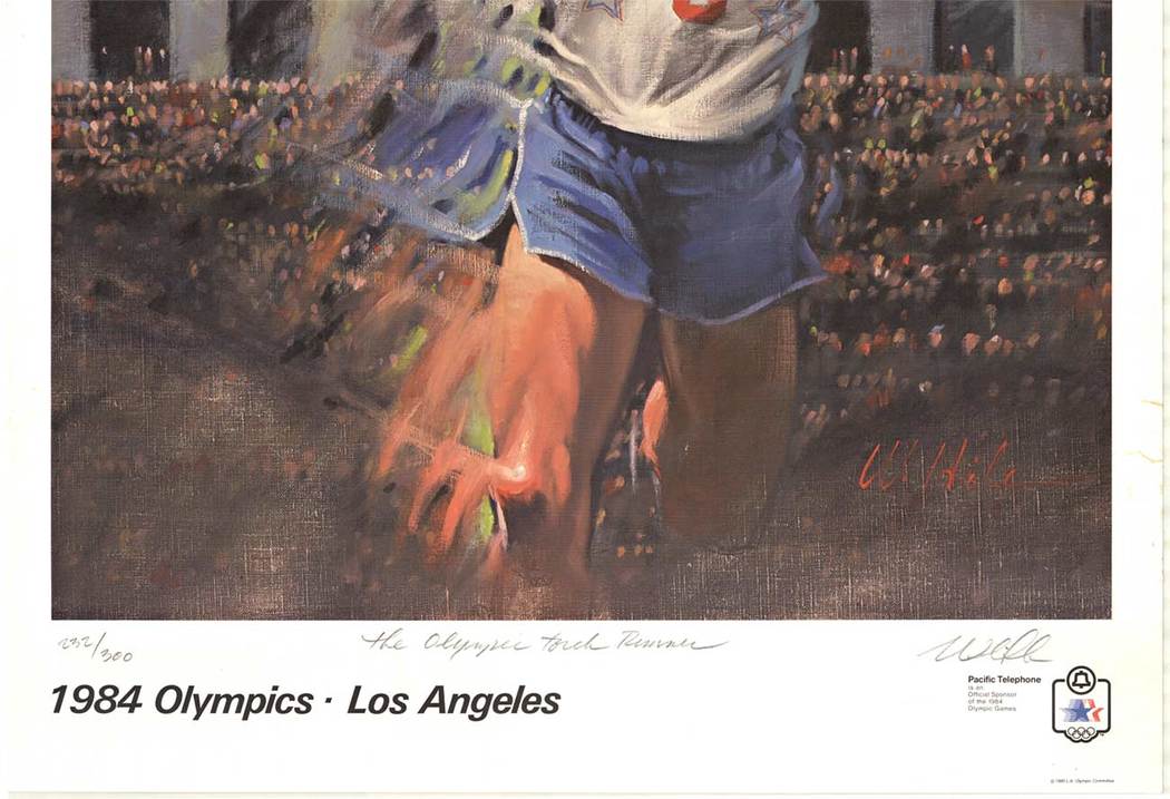 Original, hand signed and numbered #232/300 "The Olympic Torch Runner". Printed on fine textured paper in 1980 for the 1984 Los Angeles Olympics.