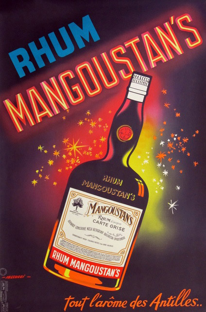 Original RHUM MANGOUSTAN'S antique French vintage liquor poster created by the artist Robert Falcucci. Professional archival linen backed in excellent / mint condition. Ready to frame. <br> <br>Created in 1900, the rum Mangoustan is a rum from the ins