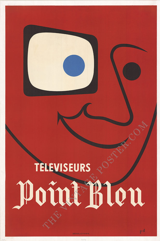 early television poster, tv poster, Blaupunkt, red and black image, linen backed, original poster, television as an eye ball, French poster, poster art, posters for sale, authentic poster