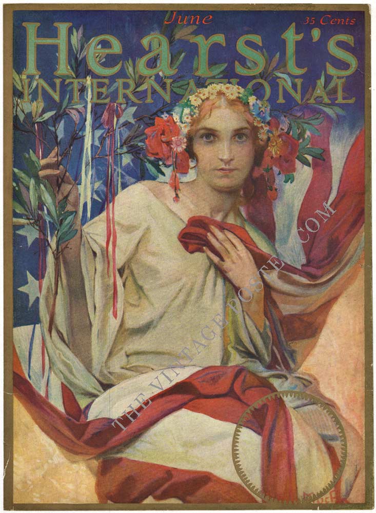 Original HEARST INTERNATIONAL cover created by Alphonse Mucha. He created 12 covers specifically for the Hearst International. Some of these covers are extremely rare and seldom seen.