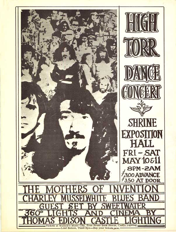 faces of band members, concert poster, Mothers of Invention, handbill original rock and roll concert poster, excellent condition, 1960's psychedelic poster, music poster