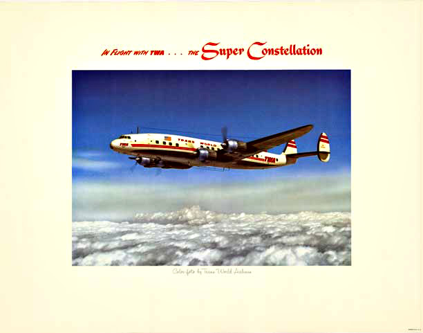 TWA constellation aircraft, linen backed,
