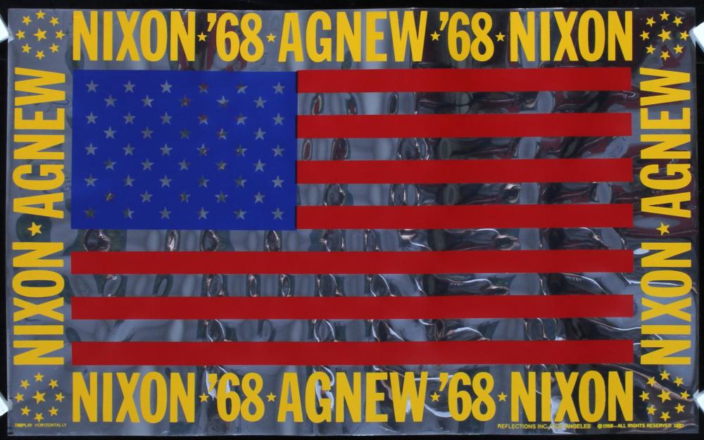 election poster on foil, Ricard Nixon, stars and stripes, orignal poster, horizontal
