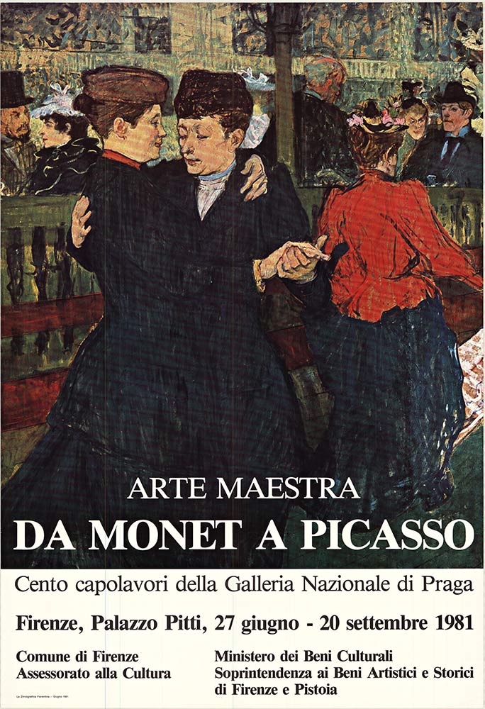 exhibition poster, French, Italian text, dancing, people dancing