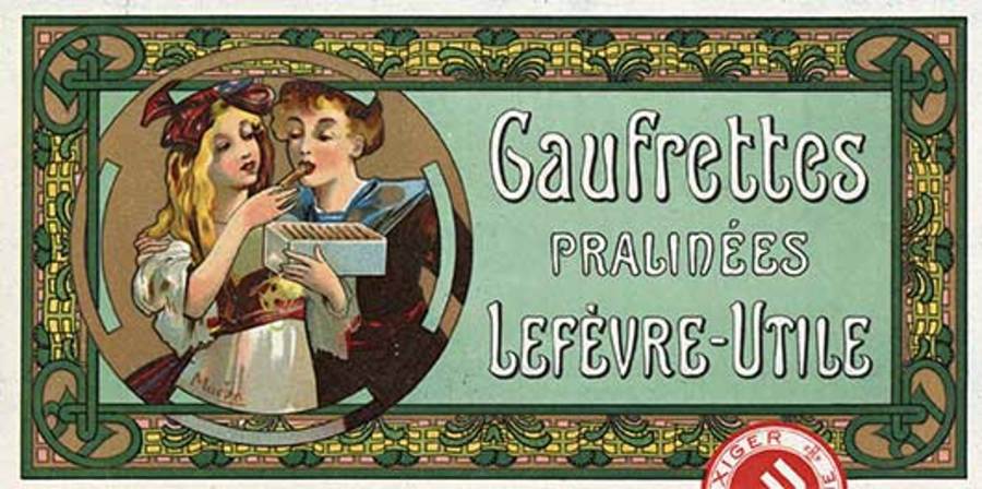 orignal poster, Mucha, turn of the century, authentic poster, cookies, French poster, old poster, box cover, gold inlay, original vintage label.